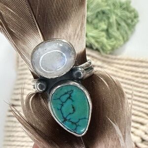 STurquoise & Moonstone 6.5 Set in Sterling Silver Artist from Nor Cal Ring